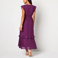 Danny & Nicole Womens Short Sleeve High-Low Fit + Flare Dress