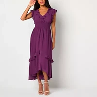 Danny & Nicole Womens Short Sleeve High-Low Fit + Flare Dress