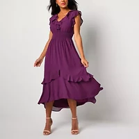 Danny & Nicole Womens Short Sleeve High-Low Fit + Flare Dress