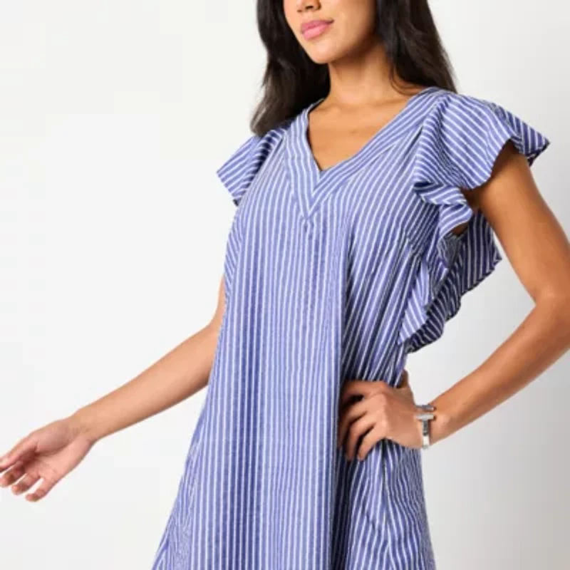 52seven Womens Short Sleeve Striped Shift Dress