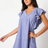 52seven Womens Short Sleeve Striped Shift Dress