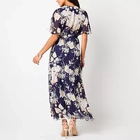 Studio 1 Womens Short Sleeve Floral Midi Fit + Flare Dress