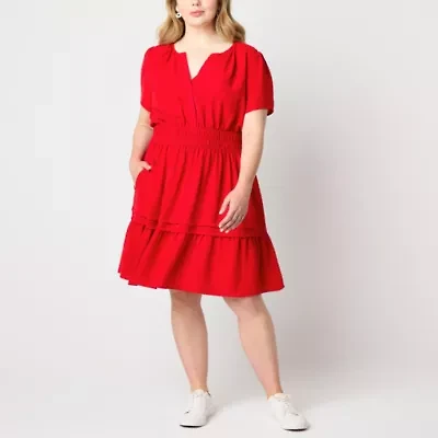 Be by CHETTA B Womens Short Sleeve Plus Fit + Flare Dress