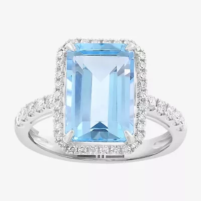 Effy Final Call (H-I / I1-I2) Womens 1/3 CT. T.W. Genuine Blue Topaz 14K Gold Halo Side Stone Cocktail Ring