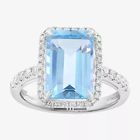 Effy Final Call (H-I / I1-I2) Womens 1/3 CT. T.W. Genuine Blue Topaz 14K Gold Halo Side Stone Cocktail Ring