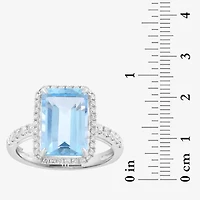 Effy Final Call (H-I / I1-I2) Womens 1/3 CT. T.W. Genuine Blue Topaz 14K Gold Halo Side Stone Cocktail Ring