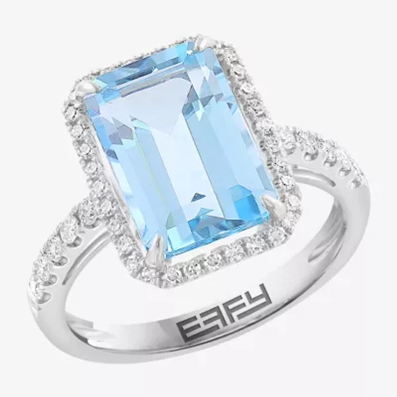 Effy Final Call (H-I / I1-I2) Womens 1/3 CT. T.W. Genuine Blue Topaz 14K Gold Halo Side Stone Cocktail Ring