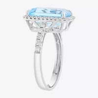 Effy Final Call (H-I / I1-I2) Womens 1/3 CT. T.W. Genuine Blue Topaz 14K Gold Halo Side Stone Cocktail Ring