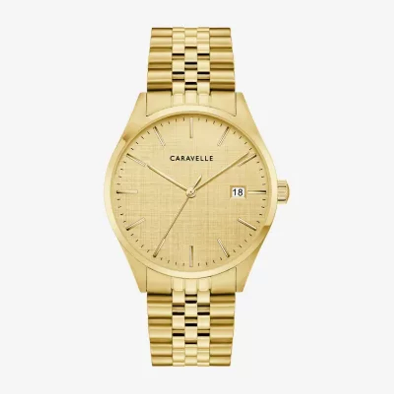 Caravelle Designed By Bulova Mens Gold Tone Stainless Steel Bracelet Watch 44b132