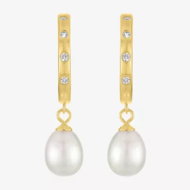 Womens White Cultured Freshwater Pearl 14K Gold Over Silver Pear Drop Earrings