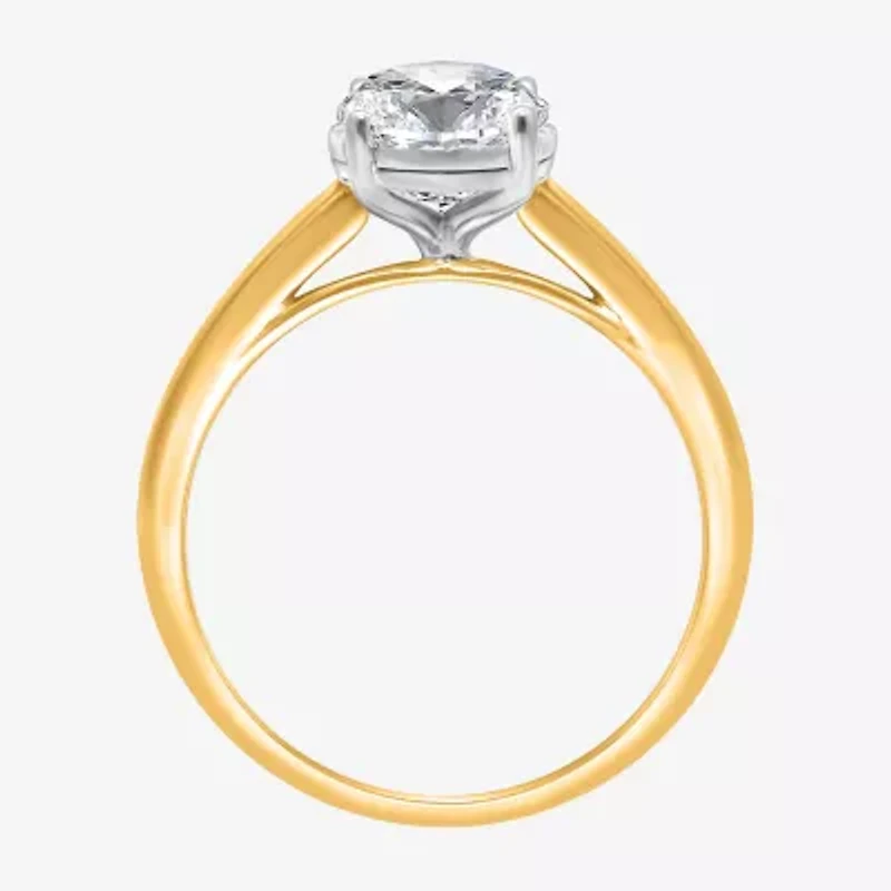 (I / Si2) Womens 2 CT. Lab Grown White Diamond 14K Gold Over Silver Oval Solitaire Side Stone Engagement Ring