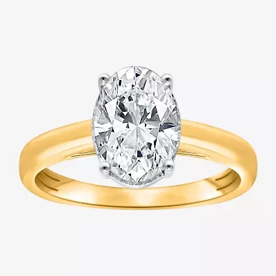 (I / Si2) Womens 2 CT. Lab Grown White Diamond 14K Gold Over Silver Oval Solitaire Side Stone Engagement Ring