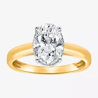 (I / Si2) Womens 2 CT. Lab Grown White Diamond 14K Gold Over Silver Oval Solitaire Side Stone Engagement Ring