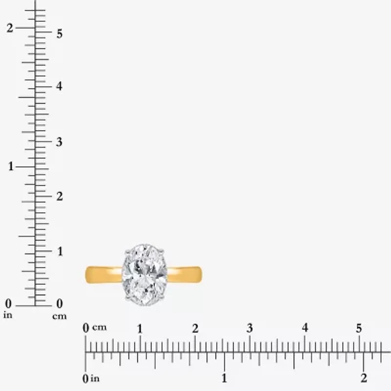 (I / Si2) Womens 2 CT. Lab Grown White Diamond 14K Gold Over Silver Oval Solitaire Side Stone Engagement Ring