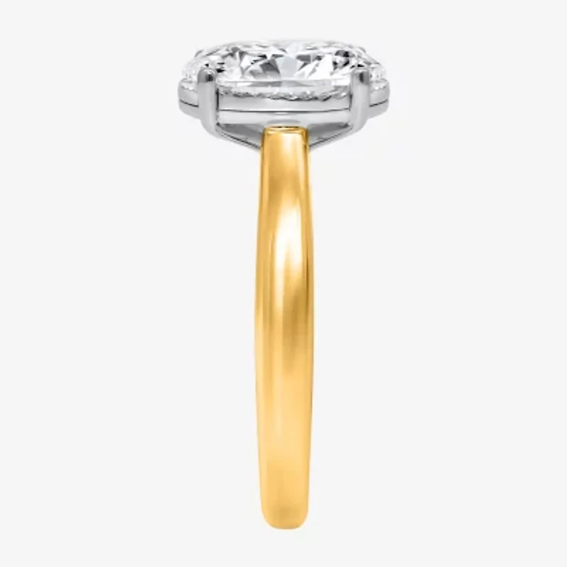 (I / Si2) Womens 2 CT. Lab Grown White Diamond 14K Gold Over Silver Oval Solitaire Side Stone Engagement Ring