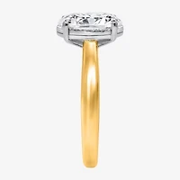 (I / Si2) Womens 2 CT. Lab Grown White Diamond 14K Gold Over Silver Oval Solitaire Side Stone Engagement Ring