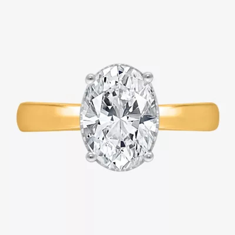 (I / Si2) Womens 2 CT. Lab Grown White Diamond 14K Gold Over Silver Oval Solitaire Side Stone Engagement Ring