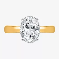 (I / Si2) Womens 2 CT. Lab Grown White Diamond 14K Gold Over Silver Oval Solitaire Side Stone Engagement Ring
