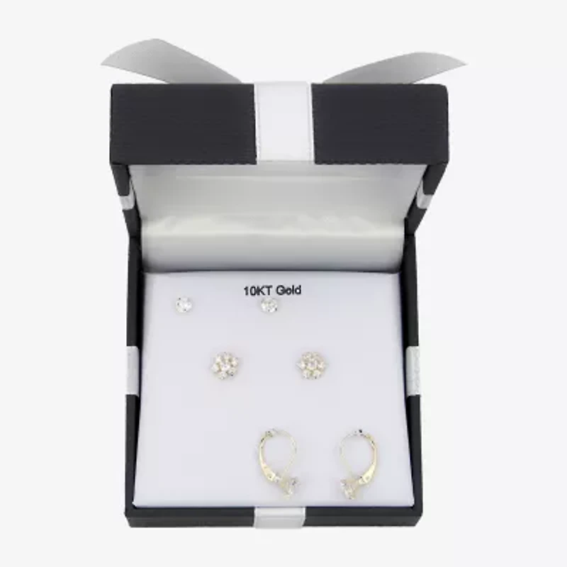 Womens Cubic Zirconia 10K Gold Pair Earring Set