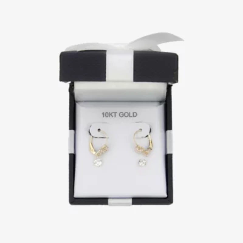 Religious Jewelry Cross Womens White Cubic Zirconia 10K Gold 2 Pair Earring Set