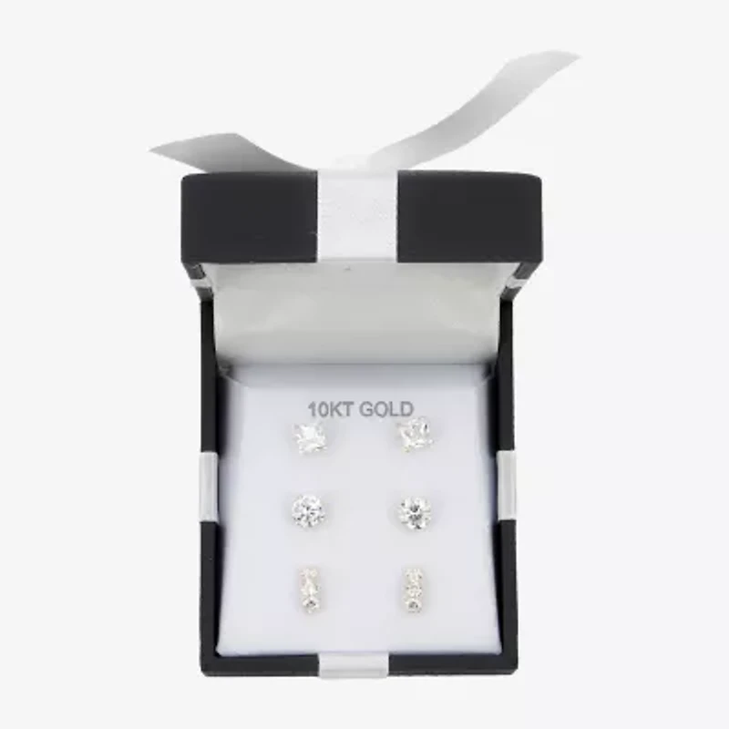 Womens White Cubic Zirconia 10K Gold Pair Earring Set