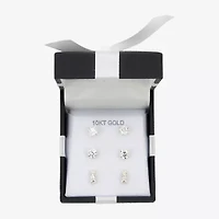 Womens White Cubic Zirconia 10K Gold Pair Earring Set