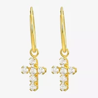 Cross Womens White Cubic Zirconia 14K Gold Cross Hoop Earrings