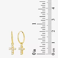 Cross Womens White Cubic Zirconia 14K Gold Cross Hoop Earrings