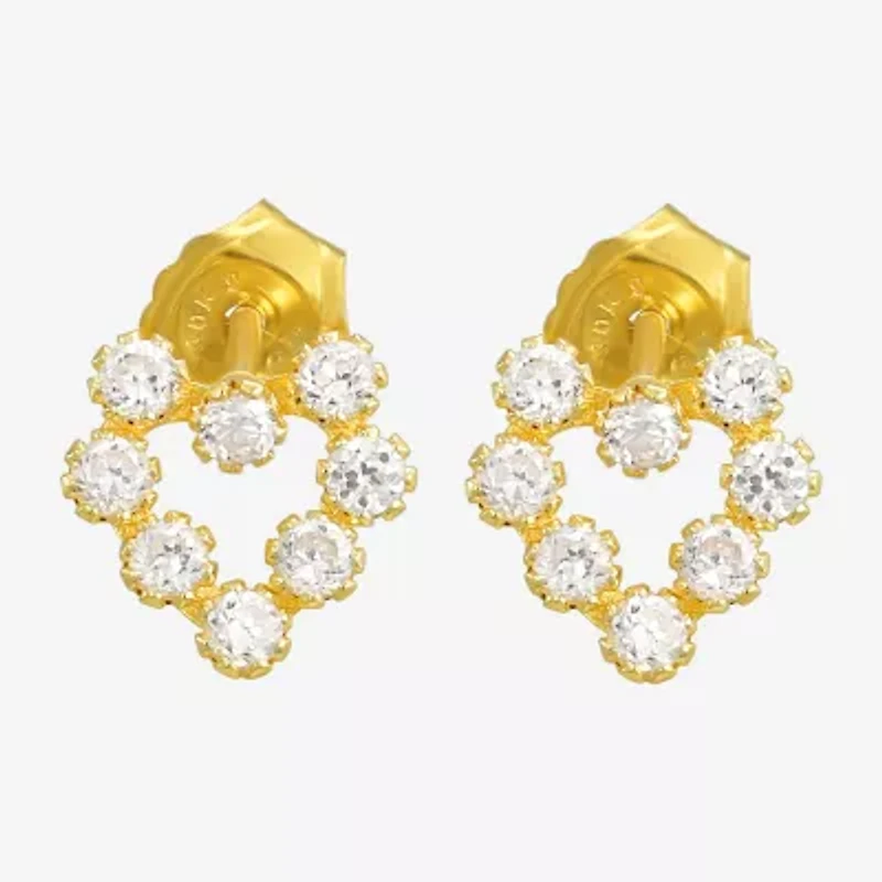 White Cubic Zirconia 14K Gold 12mm Heart Stud Earrings