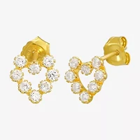 White Cubic Zirconia 14K Gold 12mm Heart Stud Earrings