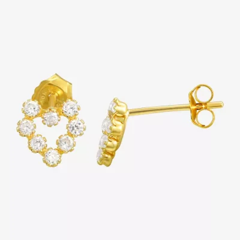 White Cubic Zirconia 14K Gold 12mm Heart Stud Earrings