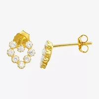 White Cubic Zirconia 14K Gold 12mm Heart Stud Earrings