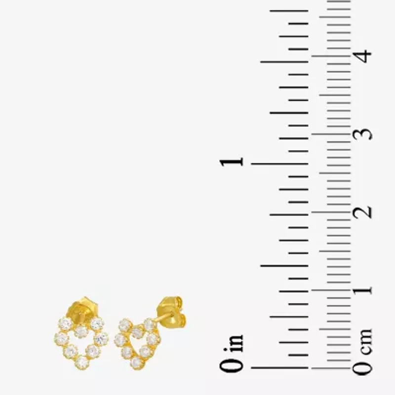White Cubic Zirconia 14K Gold 12mm Heart Stud Earrings