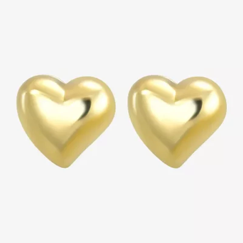 14K Gold 11mm Heart Stud Earrings