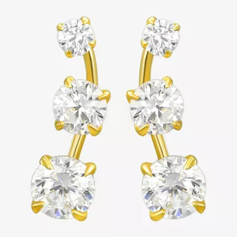 White Cubic Zirconia 10K Gold Curved Stud Earrings