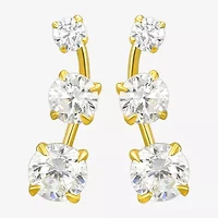 White Cubic Zirconia 10K Gold Curved Stud Earrings