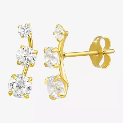 White Cubic Zirconia 10K Gold Curved Stud Earrings