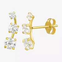 White Cubic Zirconia 10K Gold Curved Stud Earrings