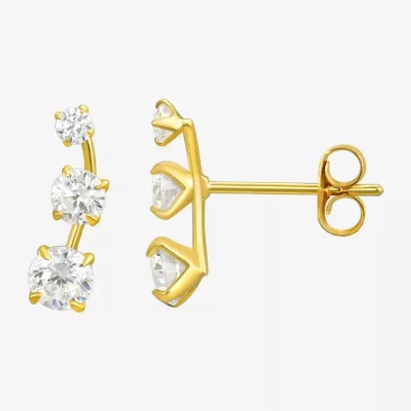 White Cubic Zirconia 10K Gold Curved Stud Earrings