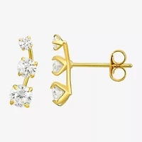 White Cubic Zirconia 10K Gold Curved Stud Earrings