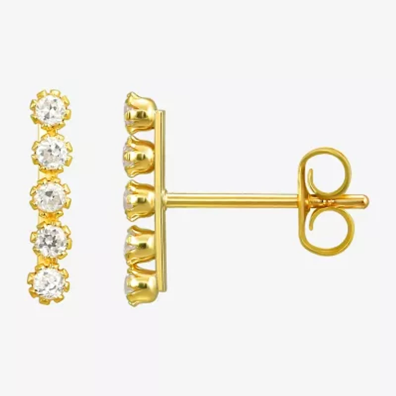 White Cubic Zirconia 10K Gold Stud Earrings