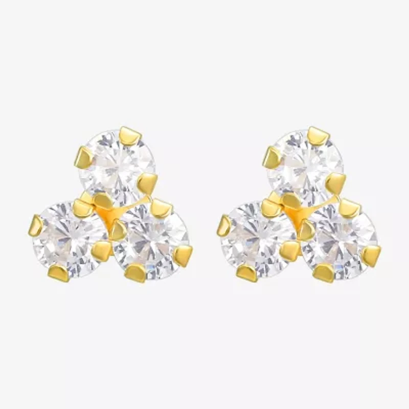 White Cubic Zirconia 10K Gold 6mm Stud Earrings