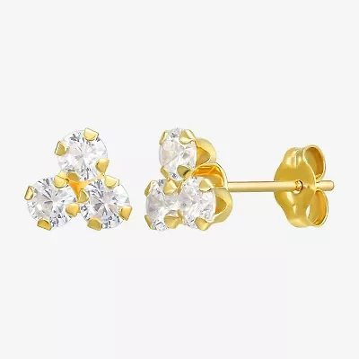 White Cubic Zirconia 10K Gold 6mm Stud Earrings