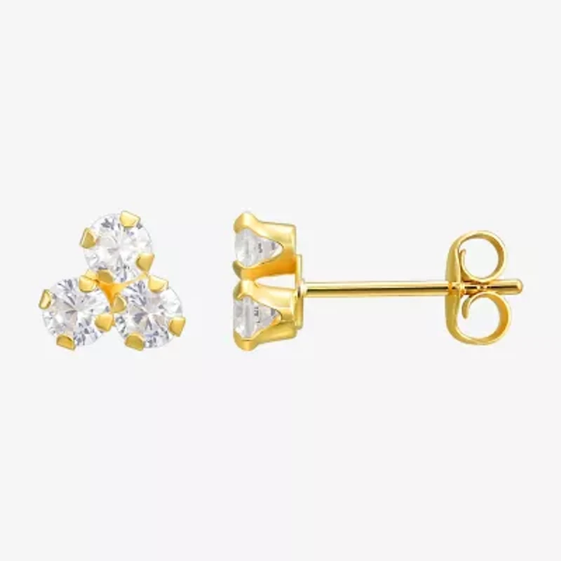 White Cubic Zirconia 10K Gold 6mm Stud Earrings