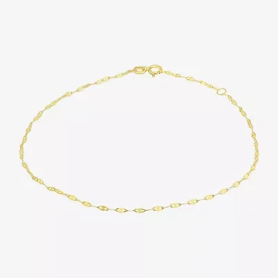 Womens 10K Gold 9 Inch Hollow Link Ankle Bracelet