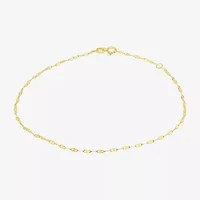 Womens 10K Gold 9 Inch Hollow Link Ankle Bracelet