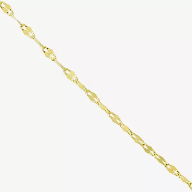 Womens 10K Gold 9 Inch Hollow Link Ankle Bracelet