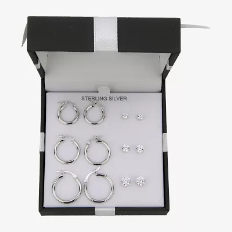 Womens Sterling Silver Round 6 Pair Earring Set