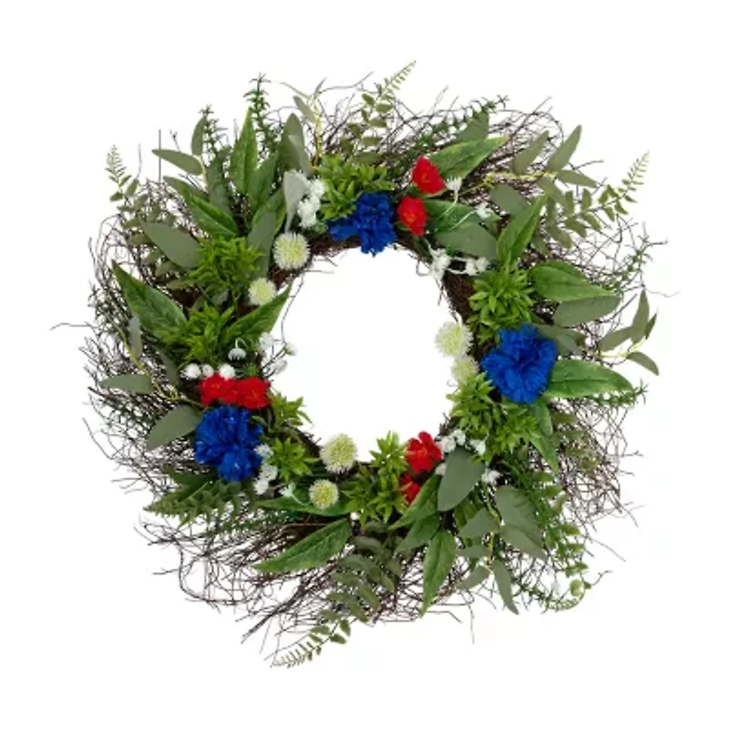 Northlight 24" Buttonbush And Carnation Floral Wreath