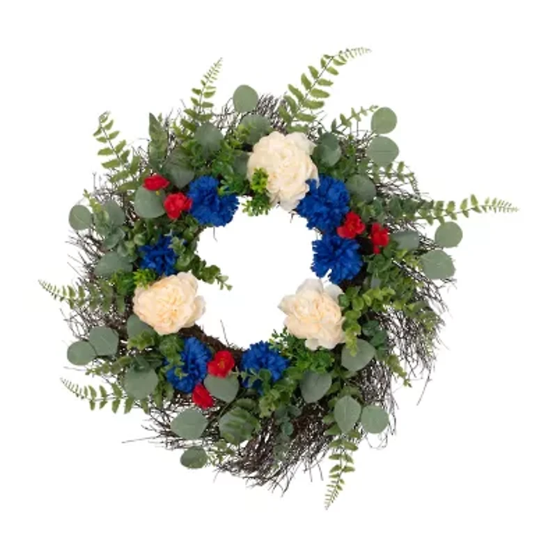 Northlight 24" Mixed Foliage And Florals Artificial - Unlit Wreath